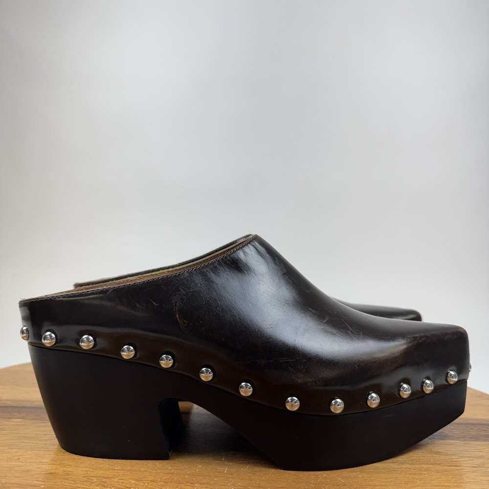 Womens Zigi Richelie Brown Leather Studded Slip On Heeled Clogs Mules Size 7 EUC